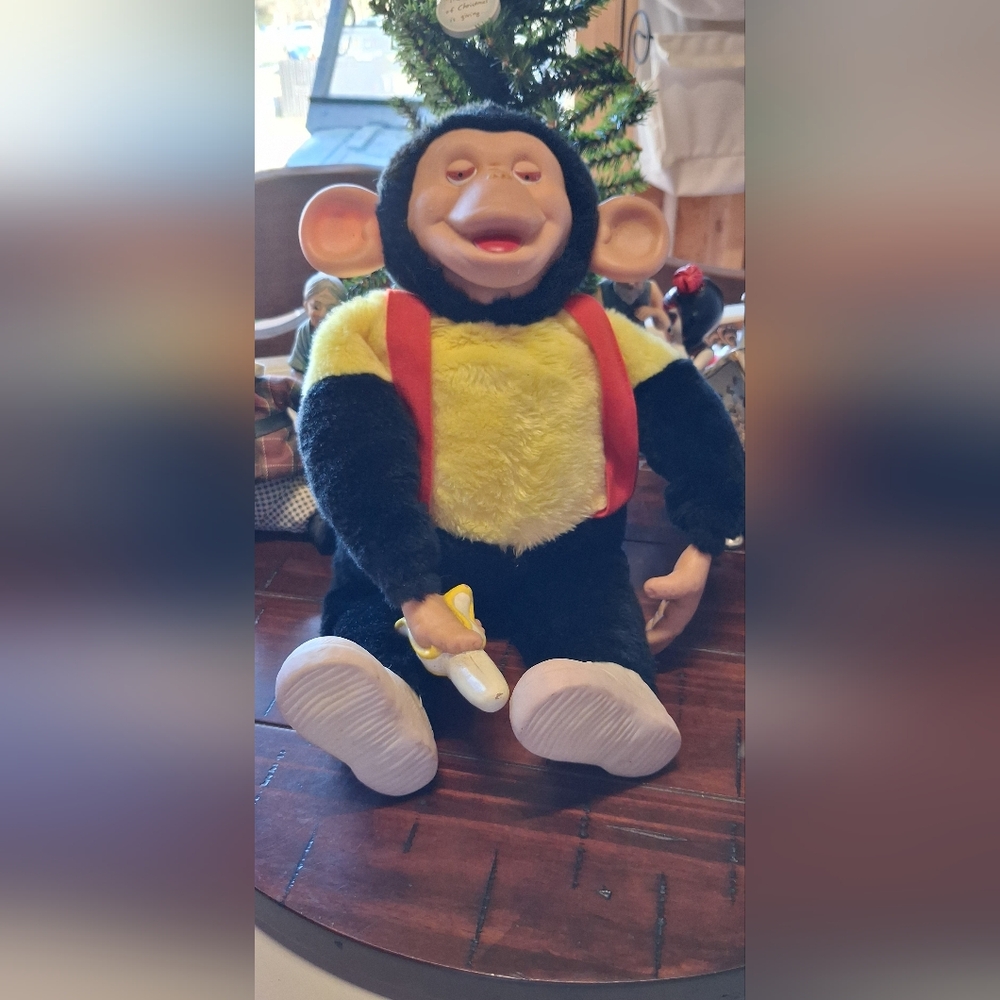 Source Unknown Black and Yellow Plush Monkey with Banana